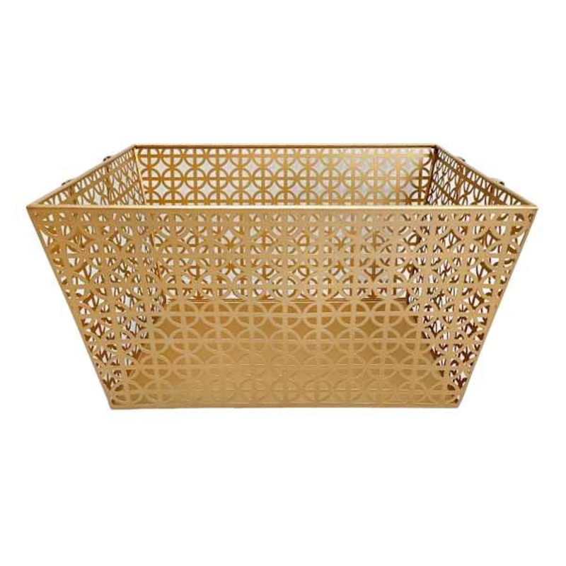 Geo Gold Metal Rectangle Storage Basket, Large