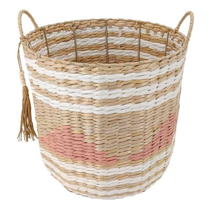 Pink Paper Round Storage Basket, Medium