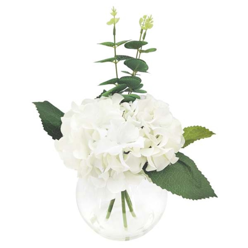 Providence Real Feel Hydrangea Arrangement in Glass Pot, 14″