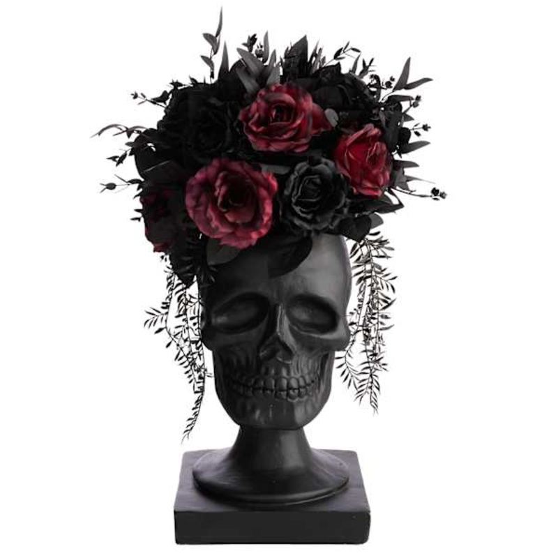 Red & Black Rose Skull Arrangement, 26″ | At Home