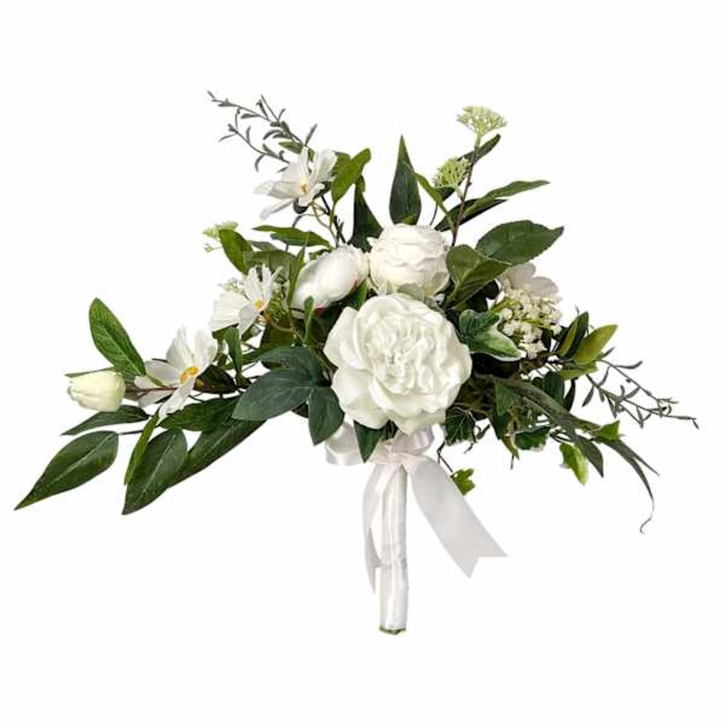 Willow Crossley White Mixed Floral & Greenery Bouquet, 15″
