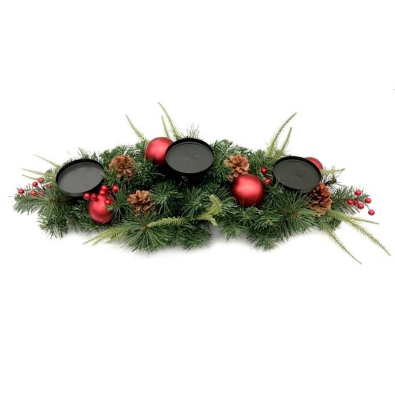 3-Candle Ornament Ball and Pinecone Candle Holder Centerpiece 28″ | Festive Centerpieces | At Home