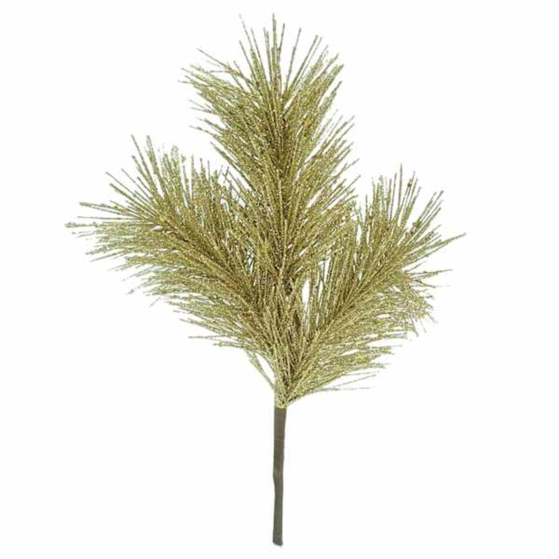3-Head Gold Glittered Pine Pick 11″ | Sparkling Holiday Greenery | At Home
