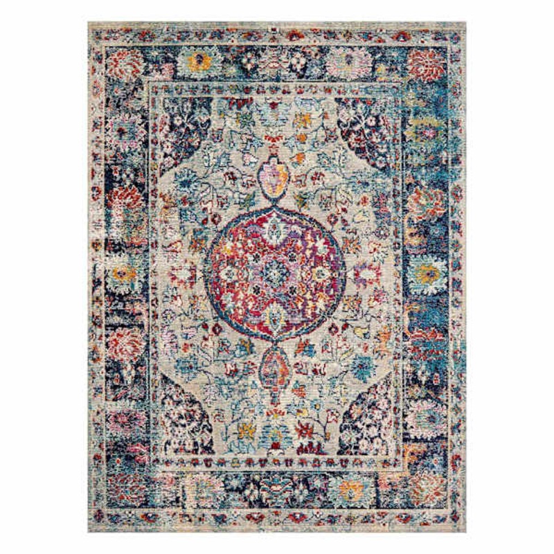 (B518) Luna Medallion Multicolor Fringe Area Rug, 5×7