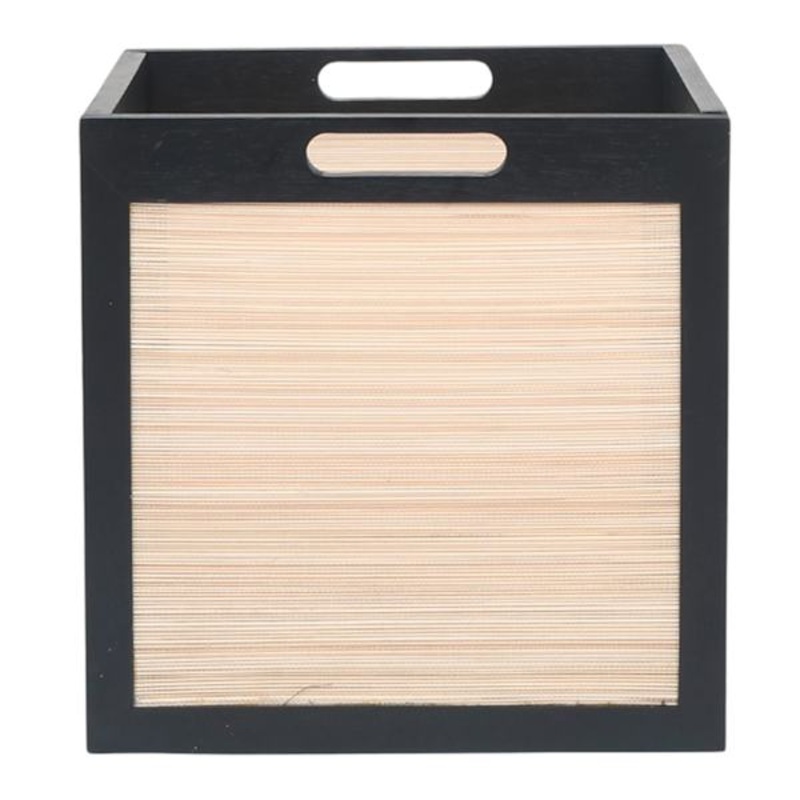 Black Pinewood & Bamboo Modular Storage Storage Cube, 13″
