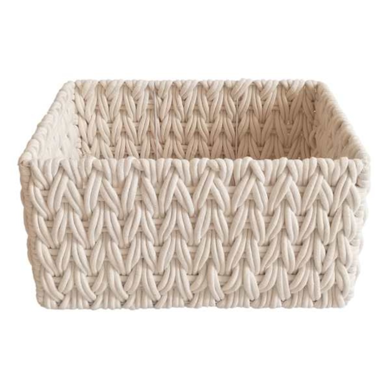 Chunky White Rectangle Fabric Storage Basket, Medium