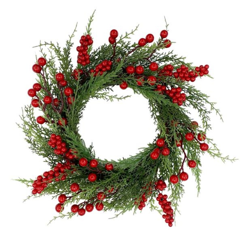 Cypress and Red Berries Wreath 14″ | Wreaths | At Home