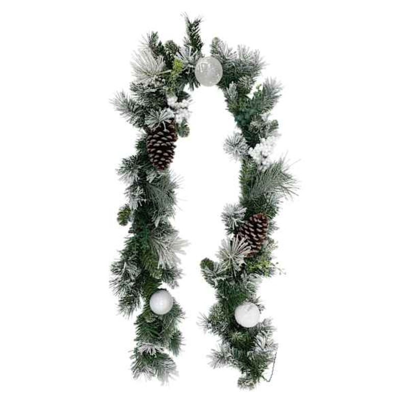 Green & White Ornament Pinecone & Berry Garland 6′ | Garlands | At Home