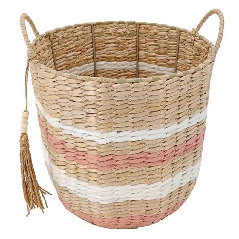 Pink Paper Round Storage Basket, Small