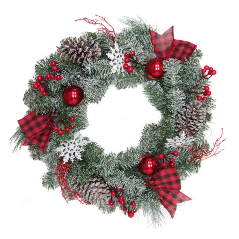 Snowflake Pinecone & Ribbon Wreath 22″ | Wreaths | At Home