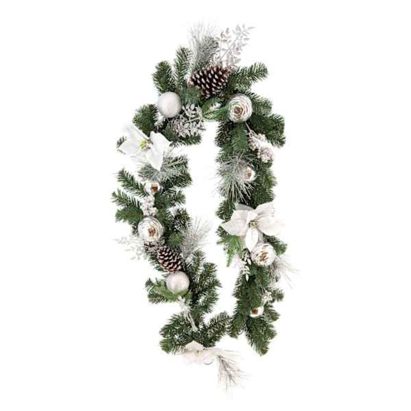 White Poinsettia and Pine Garland 6′ | At Home