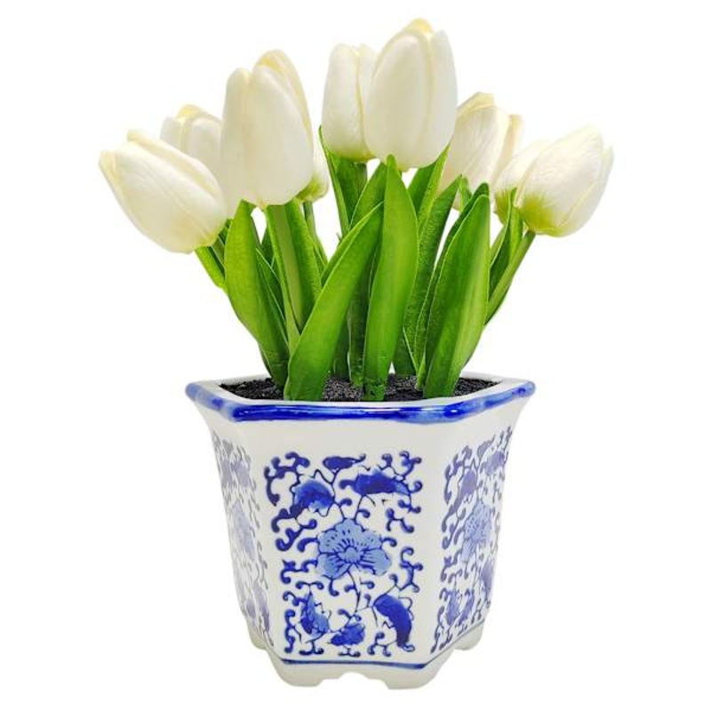 10IN WHT REAL-FEEL PU TULIP ARRANGEMENT