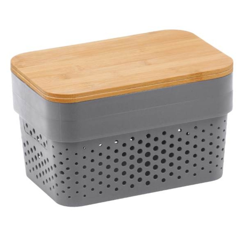 2-Pack Grey Storage Container with Bamboo Lid, Small
