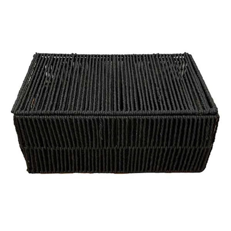 Black Lidded Paper Storage Basket, Large