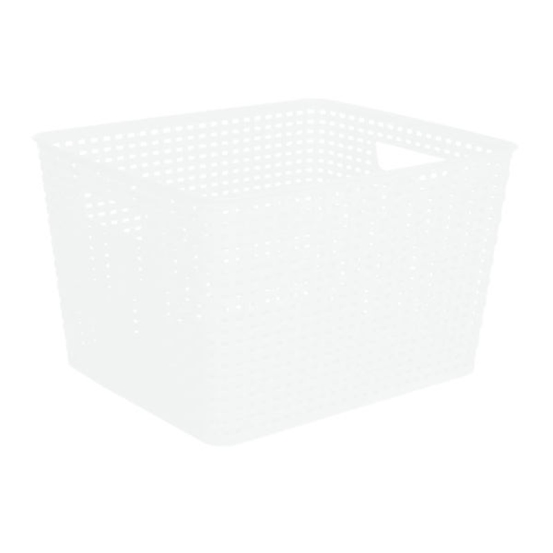 Bright White Rectangle Crossover Weave Storage Basket, Large