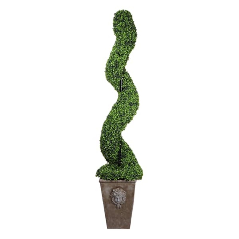 Providence Boxwood Spiral Topiary with Romanesque Planter, 67″
