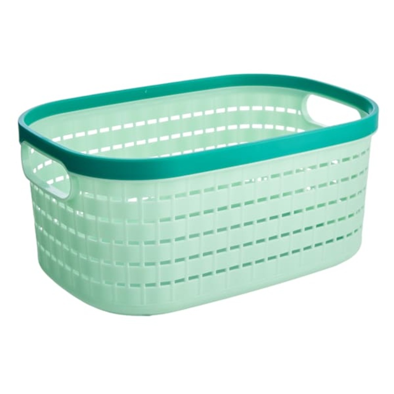 REAL SIMPLE Green Rattan Storage Basket, Small