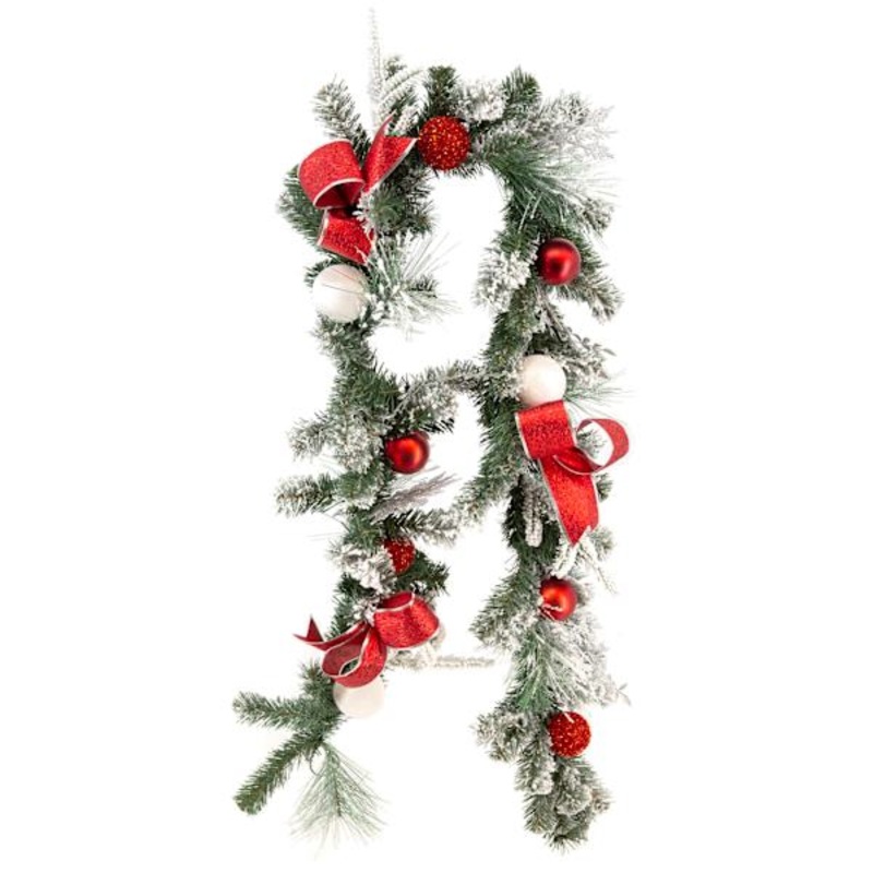 Red and White Ornament Berry and Pine Garland 6′ | Vibrant Holiday Decor | At Home