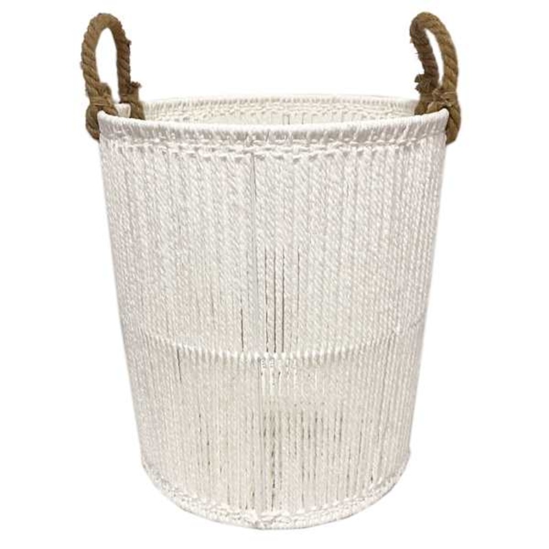 White Round Paper String Storage Basket, Large