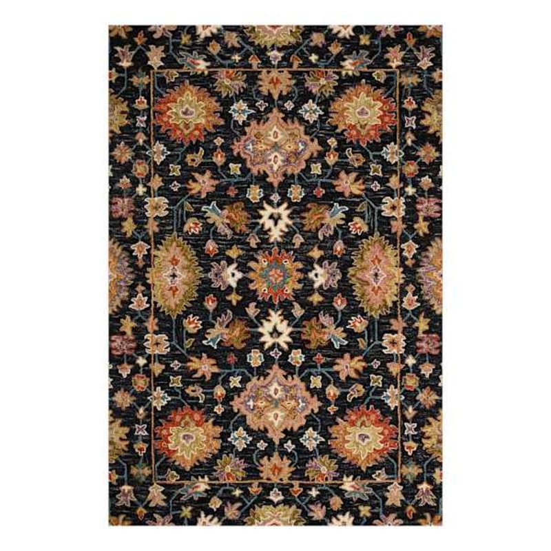 (A510) Pierce Black & Multicolor Floral Design Area Rug, 5×7
