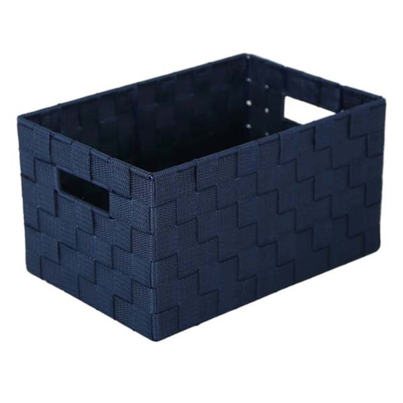 Frankin Navy Blue Woven Rectangle Storage Basket, Small