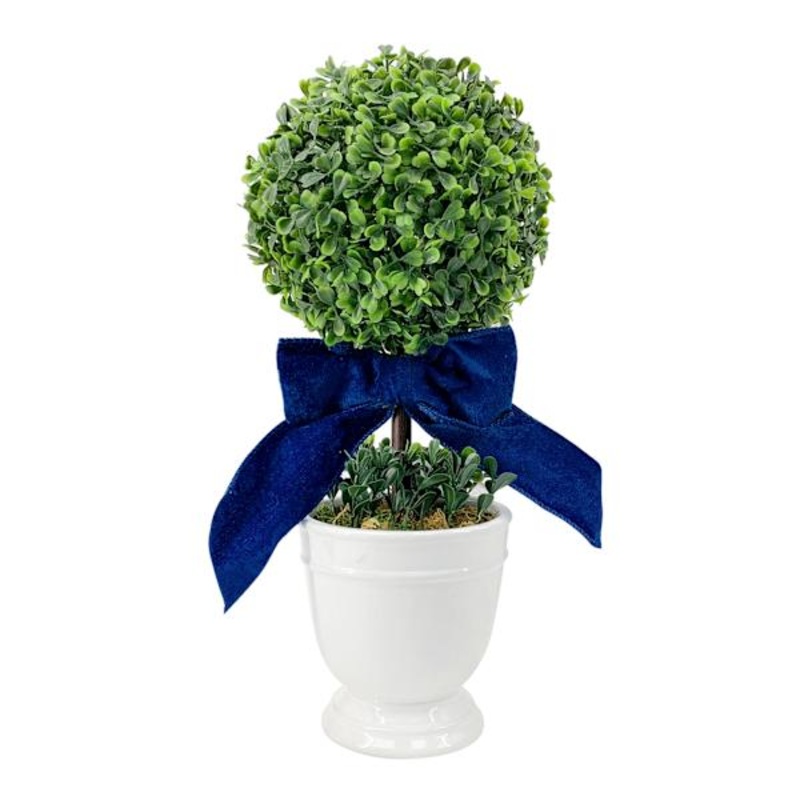 Providence Single Ball Boxwood Topiary in White Ceramic Pot, 16″
