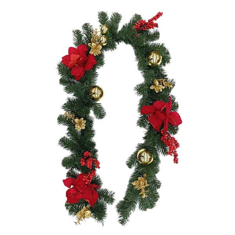 Red Amaryllis & Gold Ornament Garland 6′ | Holiday Greenery | At Home
