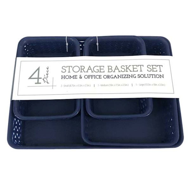 Set of 4 Y-Weave Storage Baskets, Navy Blue