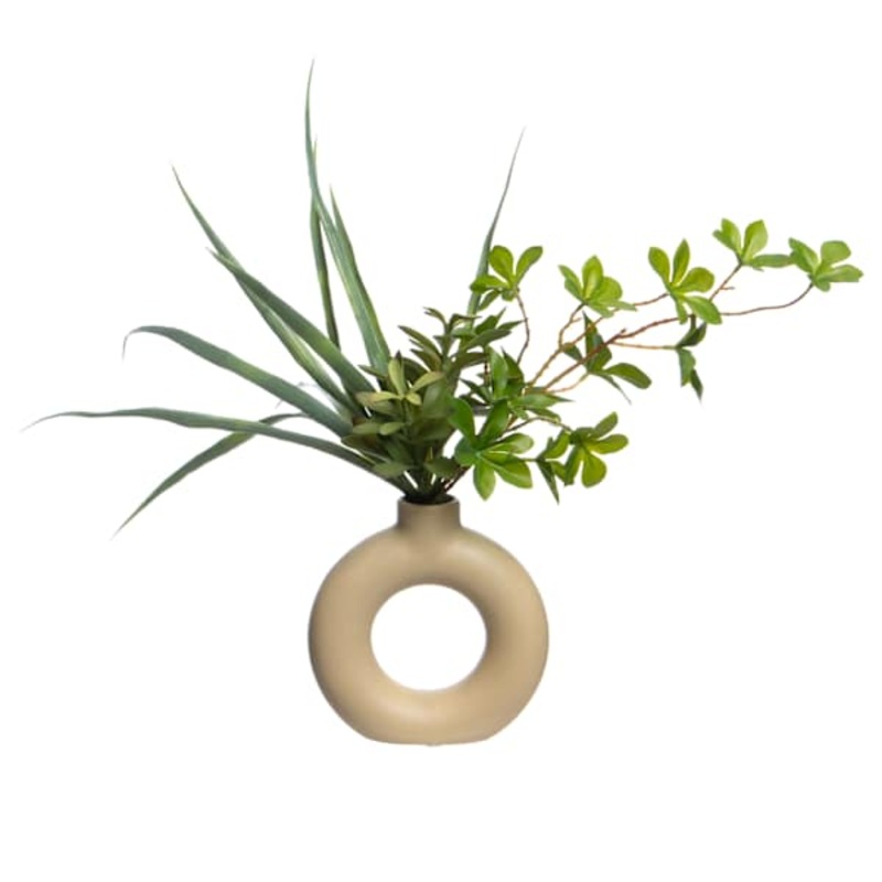 Succulent & Grass in Ceramic Pot, 16″