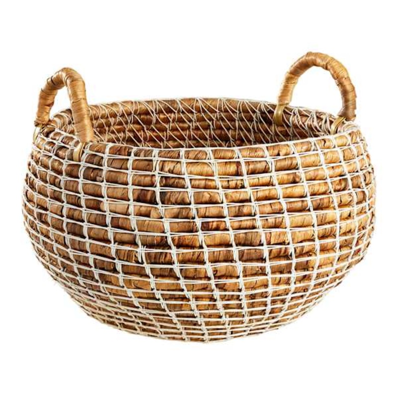 Water Hyacinth Round Storage Basket with Handle, Large
