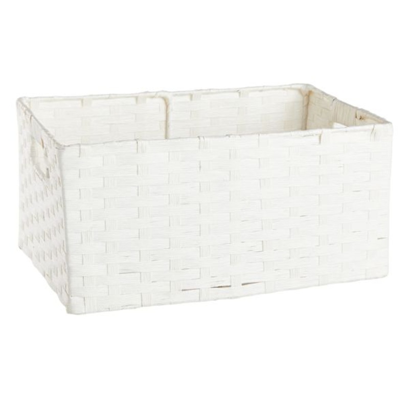 White Paper Rope Rectangle Storage Basket, Large