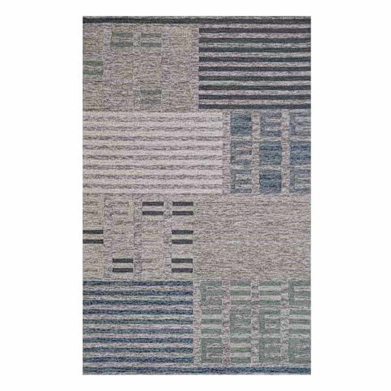 (A508) Ty Pennington Elmwood Blue & Ivory Patch Patterned Area Rug, 5×7