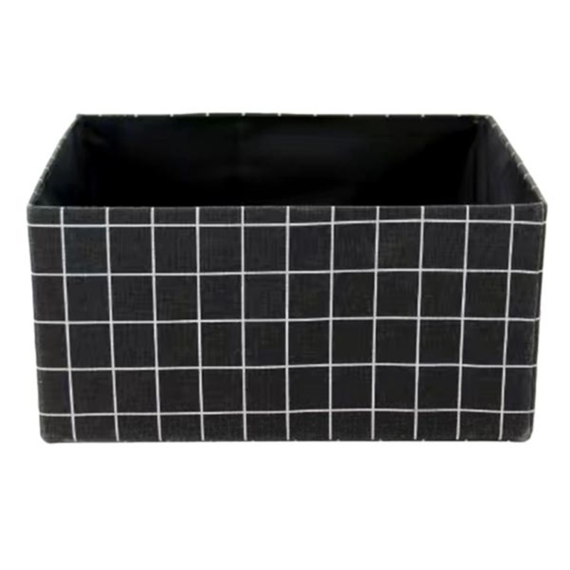 Black Grid Rectangle Fabric Storage Basket, Small