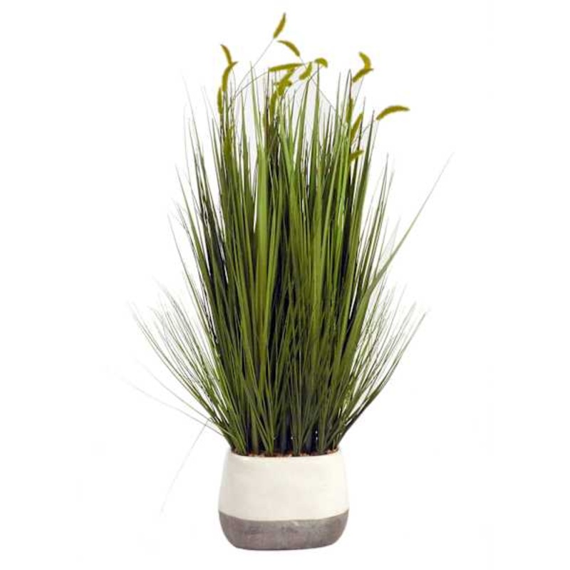 Grass Plant with White & Concrete Planter, 32″