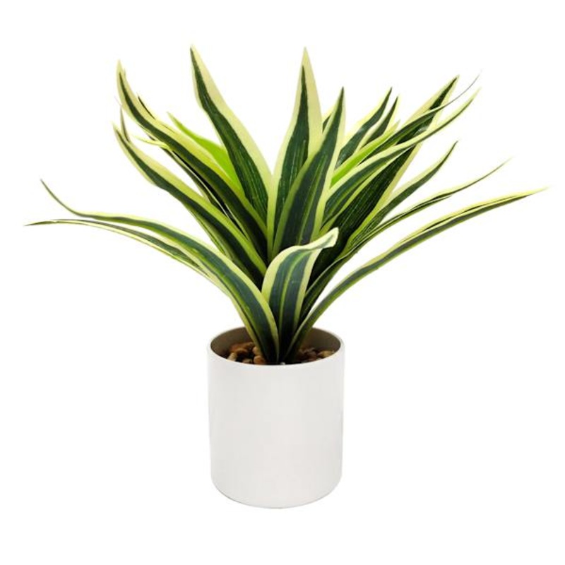 Grass Plant with White Planter, 9″