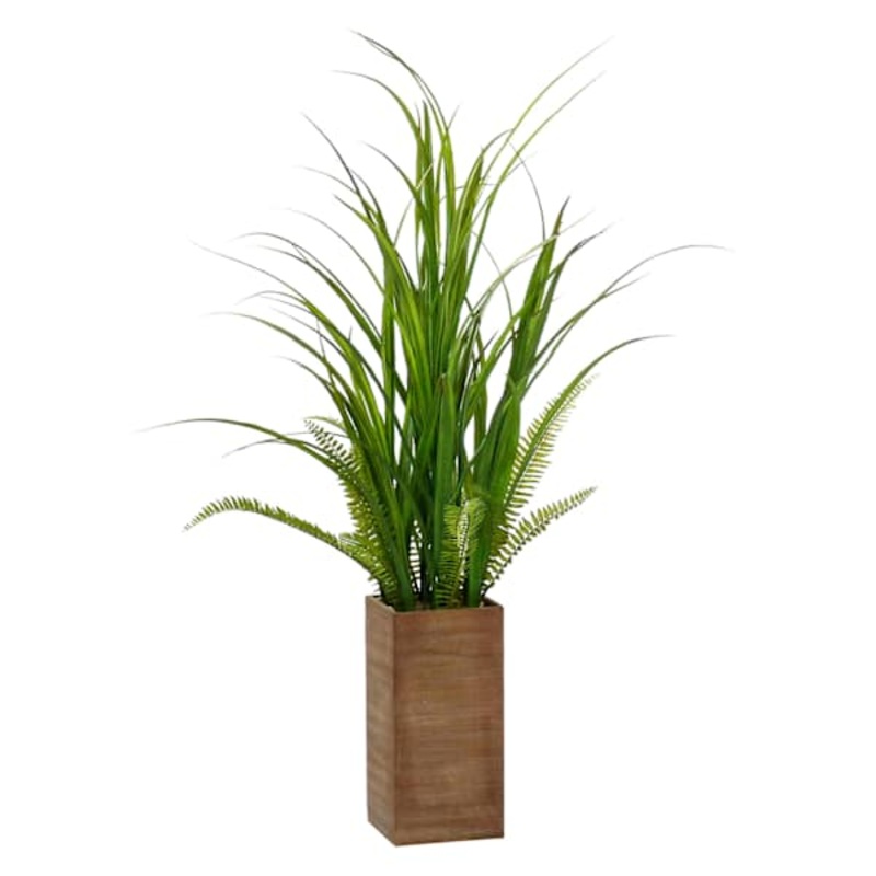 Green Grass Bundle with Wooden Planter, 46″