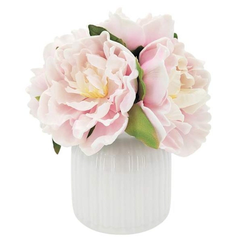 Pink Real Feel Peony Arrangement in Ceramic Pot, 9″