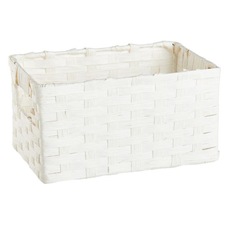 White Paper Rope Rectangle Storage Basket, Small