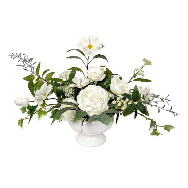 Willow Crossley White Mixed Floral in Ceramic Pot, 14″