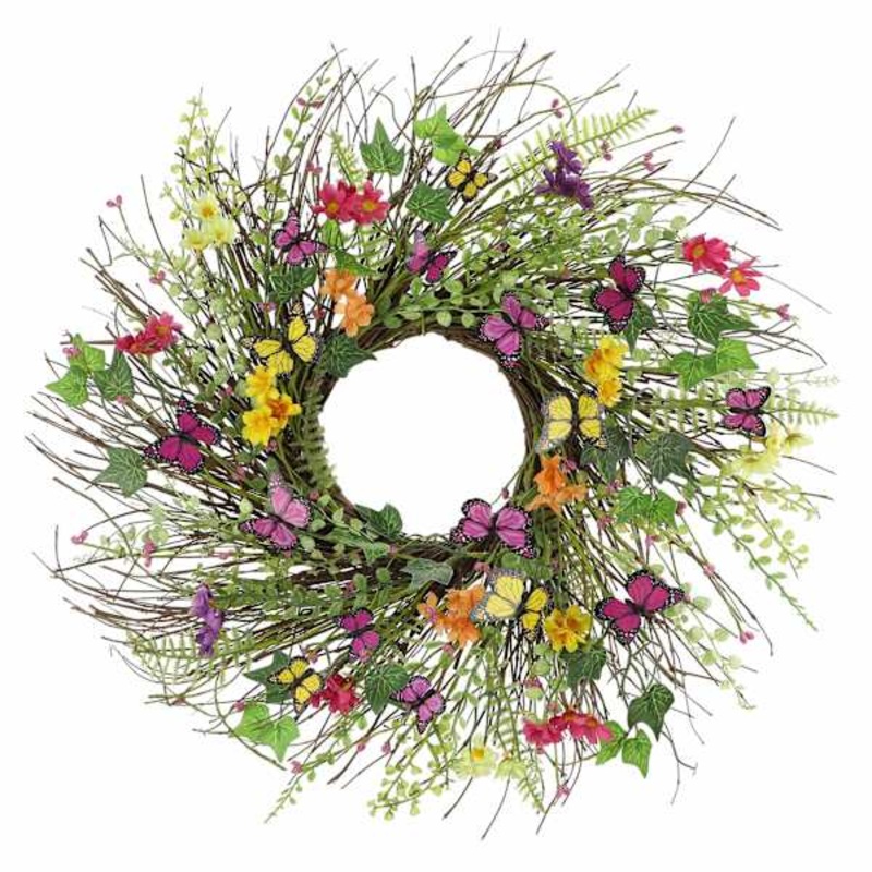 Yellow, Pink & Orange Butterflies Wreath, 23″