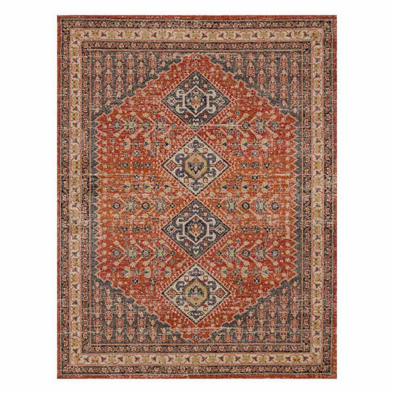 (B619) Dayton Red & Rust Diamond Design Area Rug, 5×7
