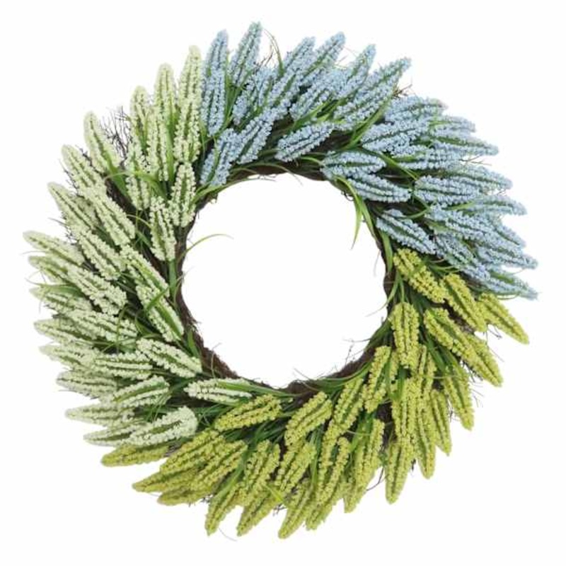 Blue & Green Heather Floral Wreath, 22″