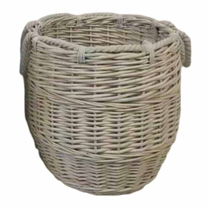 Honeybloom White Wicker Round Storage Basket, Small