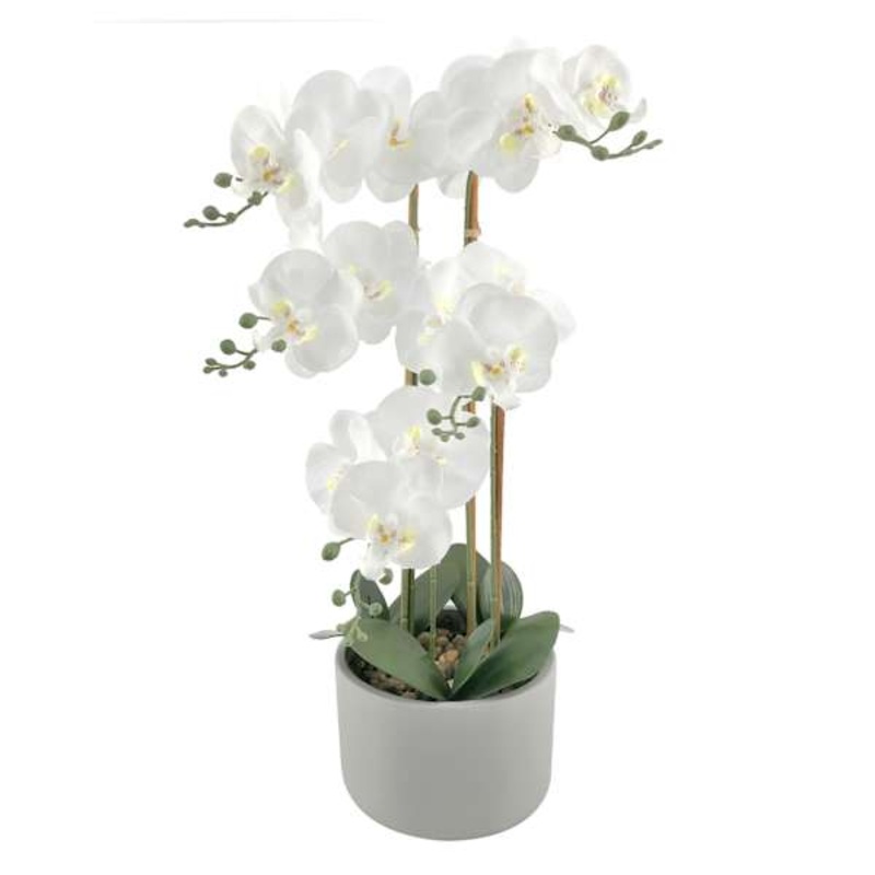 Orchid Flower with Grey Cement Planter, 24″