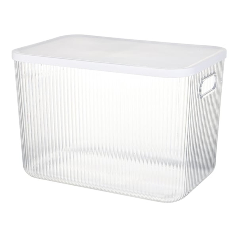 REAL SIMPLE Fluted Clear Storage Bin with Lid, Large