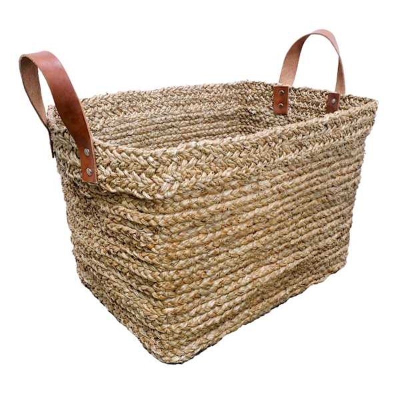 Seagrass Storage Basket with Leather Handles Medium | At Home