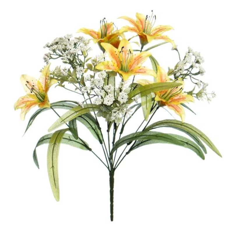 Yellow Tiger Lily & Queen Anne’s Lace Bush, 18″