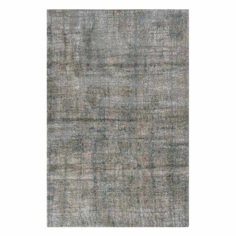 (B570) Ivory, Grey & Blue Modern Grid Design Area Rug, 5×8