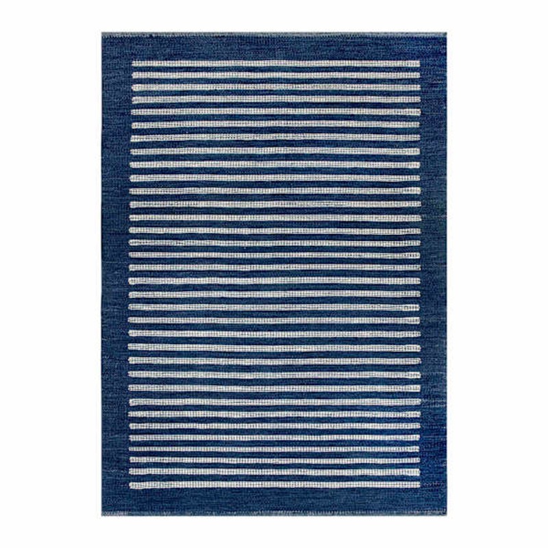 (B856) Honeybloom Roka Blue & White Striped Area Rug, 5×7