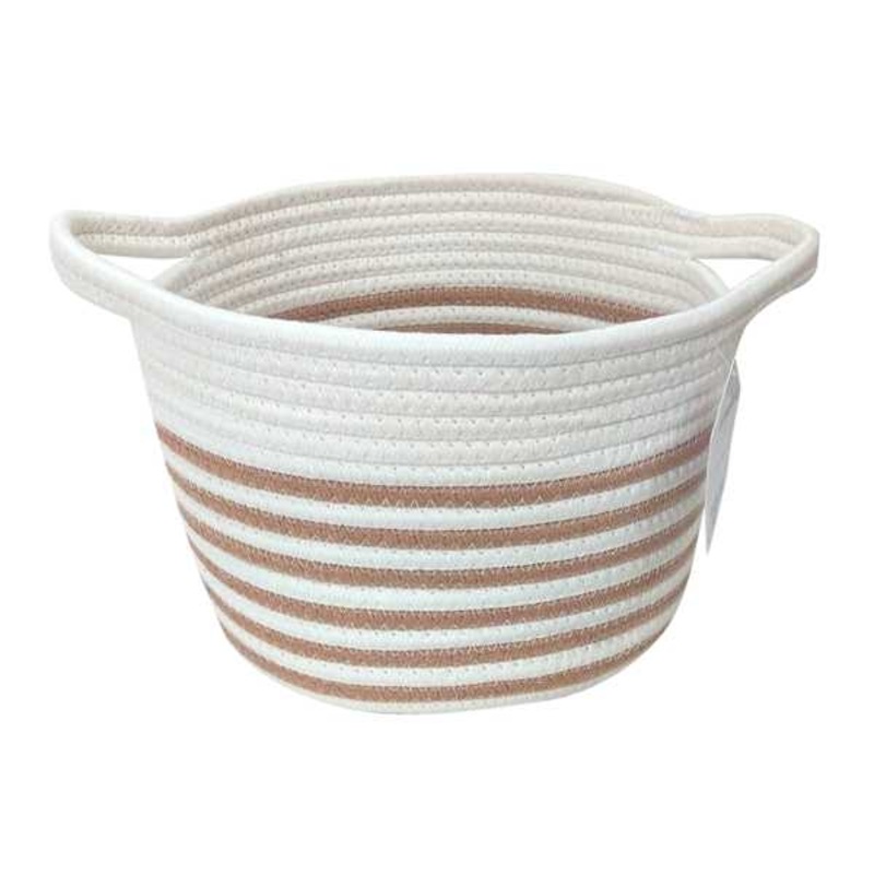 Glam Tan Striped Tall Round Storage Bin, Medium